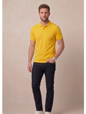 Nacar Store Erkek Yakalı Düğmeli Sarı T-Shirt