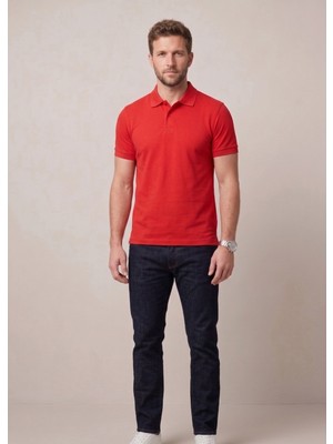 Nacar Store Erkek Yakalı Düğmeli Kırmızı T-Shirt