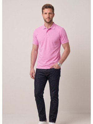 Nacar Store Erkek Yakalı Düğmeli Pembe T-Shirt