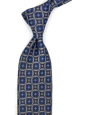 Kravatkolik Bej Mavi Motif Desen Mendilli Klasik Kravat KK13761