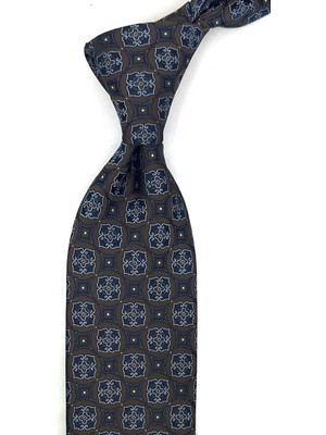 Kravatkolik Kahverengi Motif Desen Mendilli Klasik Kravat KK13763