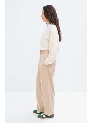 Allday  Bej Beli Lastikli Slouchy Eşofman Altı
