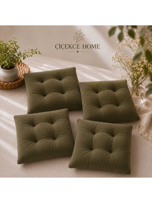 ÇİÇEKCE HOME Çiçekce Home Çiçekce Home Sandalye Minderi 1.kalite Boncuk Silikon Elyaf Dolgulu 40X40 Haki Yeşil 4 Adet