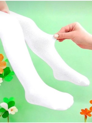 Nacar Store Kız Çocuk 2'li Paket Mevsimlik Beyaz Külotlu Çorap Okul Çorabı Gösteri Kıyafeti Çorabı 2'li Paket
