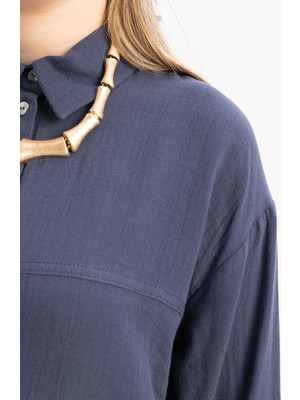 Allday  Indigo Dikiş Detaylı Müslin Pantolonlu Takım