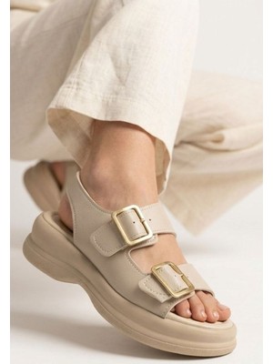 Shoegar Kaji Nude Cilt Çift Tokalı Sandalet