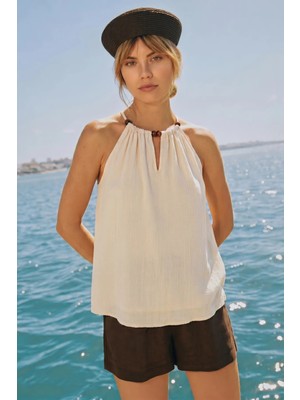 Sateen Aksesuar Detaylı Bluz - Taş