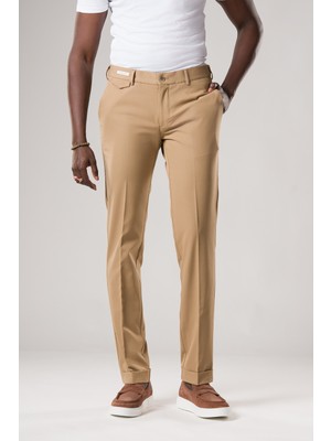 Ecer Slimfit Beli Yarım Lastikli Likralı Duble Paça Yazlık Kumaş Pantolon