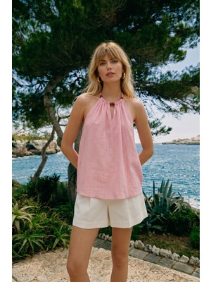 Sateen Aksesuar Detaylı Bluz - Pembe