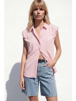 Sateen Kol Detaylı Gömlek - Pembe