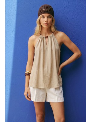 Sateen Aksesuar Detaylı Bluz - Bej