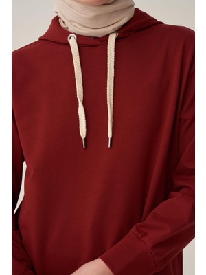 Allday  Bordo Kapüşonlu Rahat Tunik