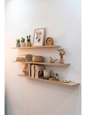 Akupanel Premium Mdf Raf Gizli Montajlı Meşe Renk Uçan Raf 15X100 cm 3 Adet Çok Amaçlı Kitaplık Mutfak Banyo Salon Rafı