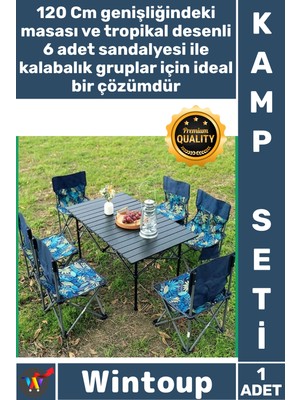 Wintoup #kampseti Kamp Piknik Bahçe Konfor Pratik Portatif Katlanabilir 6 Kişilik 120 cm Masa Sandalye Seti