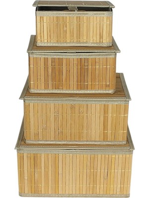 Otantik Çarşı Bambu Kapaklı Sepet 4'lü