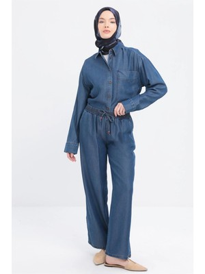 Allday  Koyu Mavi Beli Lastikli Denim Pantolon