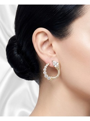 Xuping Jewelry Zarafet Müzesi Xuping Özel Tasarım Damla Taşlı ve Taş Detaylı Yarım Tur Küpe - Lüks Görünüm