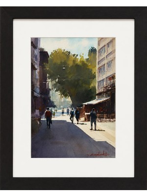 Muguetarts Kadıköy Sokakları Orjinal Suluboya Tablo - Mehmet Najafzadeh Eseri 55X44 cm