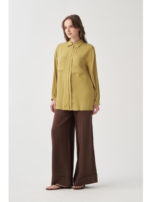 Allday  Soft Yeşil Pat Detaylı Cepli Tunik