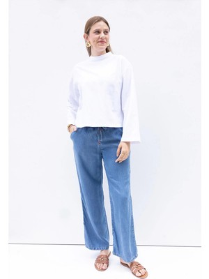 Allday  Açık Mavi Beli Lastikli Denim Pantolon
