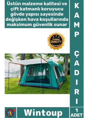 Wintoup #kampçadırı Su Geçirmez Geniş Aile Tipi Lüks Dayanıklı Büyük Hacim 2 Odalı Çift Katmanlı Kamp Çadırı