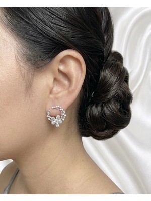 Fashion Zirkon Taşlı Özel Tasarım Çiçek Küpe - Gümüş Renk Ihtişam