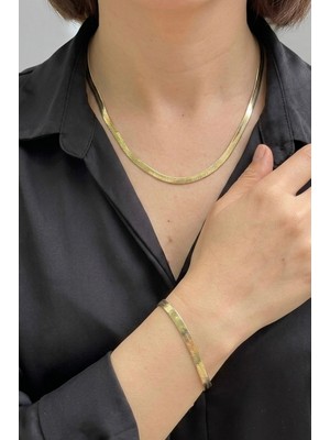 Xuping Jewelry Zarafet Müzesi Xuping Kadın Gold Çelik Italyan Ezme Zincir Kolye ve Bileklik Seti