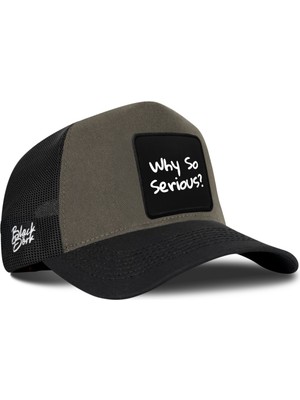 BlackBörk Why So Serious Logolu Siyah-Haki Trucker Şapka