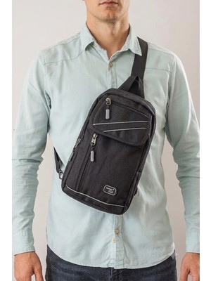 CLASSBAG Unisex Siyah-Gri Su Geçirmez, Çapraz Askılı Sırt Omuz Göğüs Çantası (20X31 Cm)