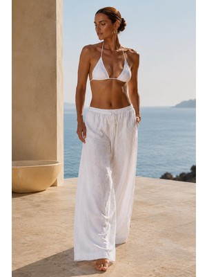 Alexander Gardi Beyaz Fisto Kumaş Wide Leg Pantolon