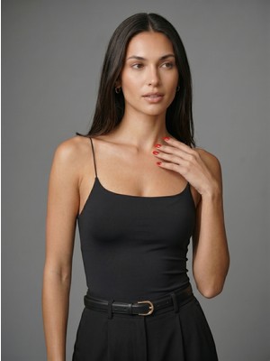 Noe Collection Kadın Ince Askılı Bodysuit Çıtçıtlı Slim Fit Likralı Basic Body