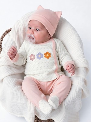 Panfilia %100 Pamuk 0-3 Ay Kız Bebek Hastane Çıkışı 3'lü Set / Yenidoğan / Zıbın