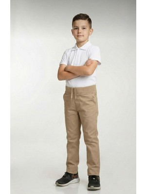 Nacar Store Çocuk Rıbana Bel Bej Canvas Okul Pantolonu (Okula Dönüş)