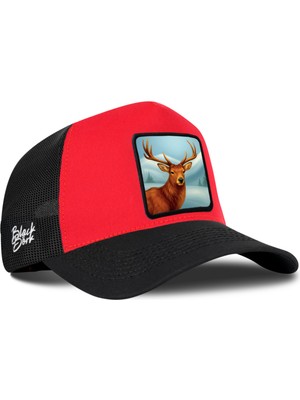 BlackBörk Geyik Logolu Siyah-Kırmızı Trucker Şapka