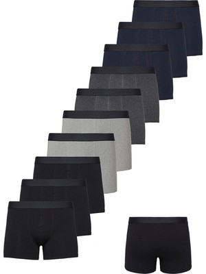 Nacar Store Erkek Karışık Renk 10'lu Paket Pamuklu Likralı Boxer