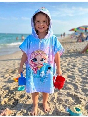 Gny Giyim Kız/erkek Çocuk Kapüşonlu Plaj Havlusu Panço Havlu Deniz Havuz Bornozu Bebek Banyo Havlusu