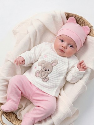Panfilia %100 Pamuk 0-3 Ay Kız Bebek Hastane Çıkışı 3'lü Set / Yenidoğan / Zıbın