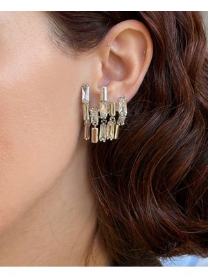 Fashion Işıltılı Baget Taşlı Modern Tasarım Zirkon Küpe