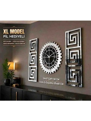 Eyka Store Modern Lüks Gümüş Aynalı Pleksi Duvar Saati Kombini - Sessiz Mekanizma 3'lü Set