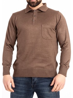 Nacar Store Erkek Ince Yün Triko Örgü Polo Yaka Düğmeli Baba Kazak