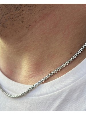Stainless Steel Erkek Çelik Kolye - 3mm Box Chain Zincir - Kararmaz Paslanmaz Çelik Kolye