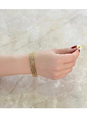 Xuping Jewelry Gold Renk 3 Sıra Zincir Bileklik - Modern ve Zarif Kadın Aksesuarı