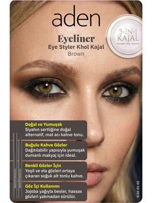 Aden Eyeliner Eye Styler Khol Kajal - Kajal Eyeliner 02 Brown(Kahverengi)