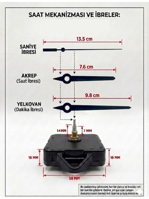 Silva Nature Akar Saat Mekanizması Sessiz Duvar Saat Mekanizması 14 mm Şaft -Kt Metal Akrep-Yelkovan-Saniye-Askılı