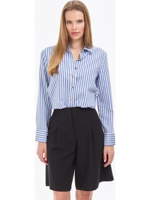 Pierre Cardin Kadın Lacivert Comfort Fit Uzun Kollu Gömlek 50321224-VR033