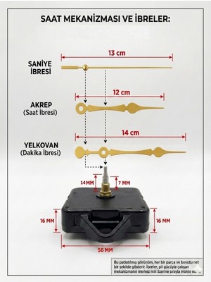 Silva Nature Akar Saat Mekanizması Sessiz Duvar Saat Mekanizması 14 mm Şaft -Damla Model Akrep-Yelkovan-Saniye-Askılı