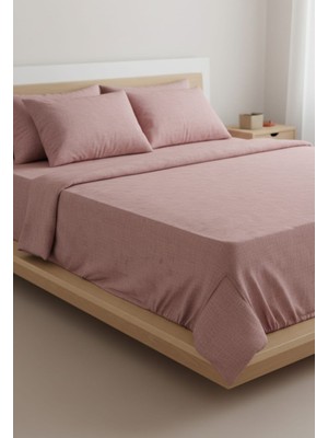 Erca Home Tekstil Ürünleri Ranforce Kumaş Yastıklı Lastikli Çift Kişilik Çarşaf Takımı/ 160X 200 Pembe