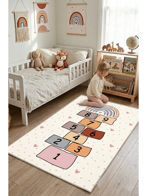 Norella Home Pastel Seksek Oyun Halısı Kaymaz Taban Yıkanabilir Çocuk Odası Halısı