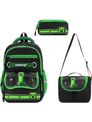 Baginn 3'lü Ilkokul Çantası 40*30 cm Beslenme Çantası Kalem Kutusu Ortopedik Erkek Çocuk Okul Çanta