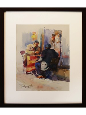 Muguetarts Tavla Sevdası Orjinal Suluboya Tablo - Mehmet Najafzadeh Eseri 51X44 cm